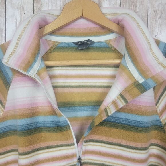 Eddie Bauer Fleece Quarter Zip Striped Pullover Sweater Pink Blue White Size XL - Picture 3 of 6
